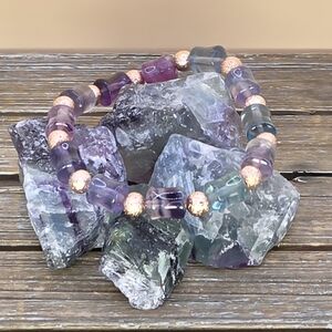 Bamboo Fluorite and Rose Gold Beaded Bracelet